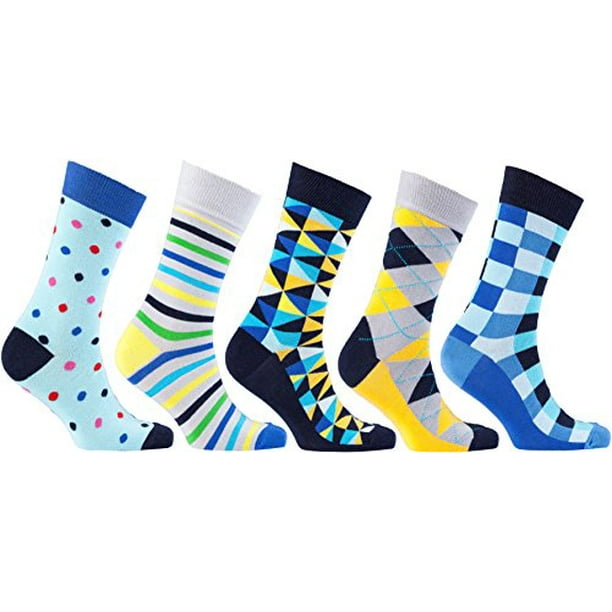 Mens Funny Cotton Socks Novelty Colorful Argyle Stripe Dots Dress Socks For Gift